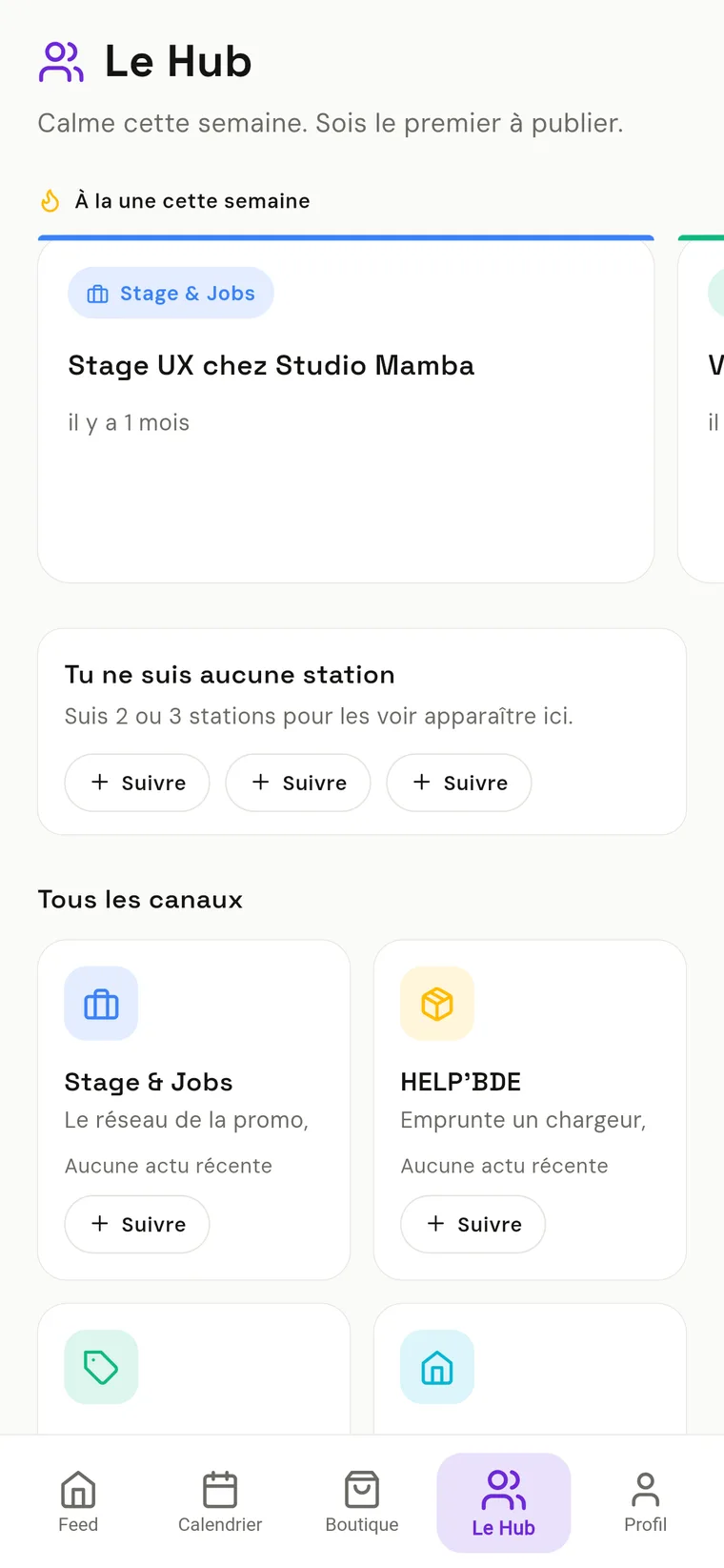 Hub campus : stages et jobs, entraide, canaux à suivre